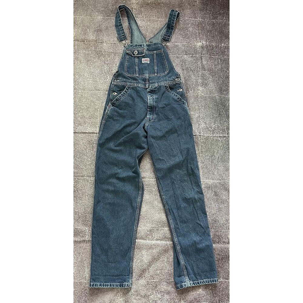 Men's Vintage 90's Ikeda Canada Dark Blue Denim Cotton Baggy Bib Overalls Sz S